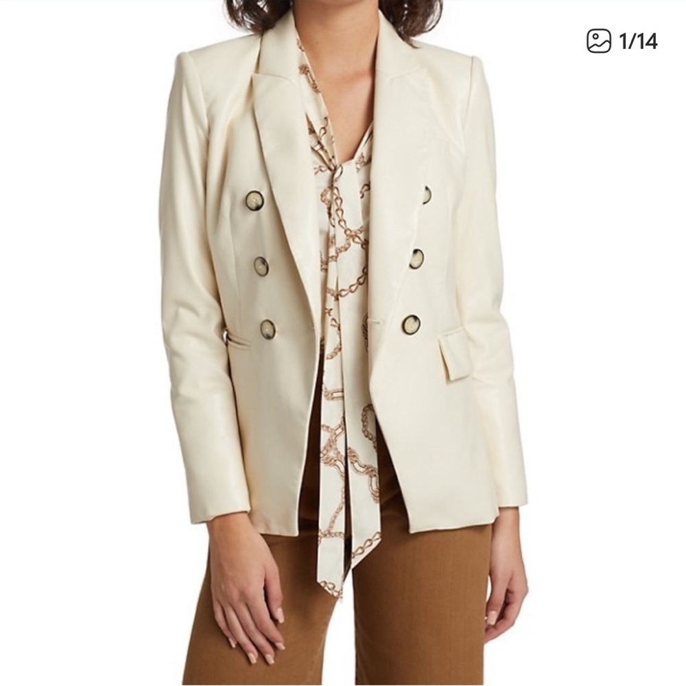 VERONICA BEARD || Cream Ruched Sleeve Vegan Leather Dickey Blazer Jacket Size 10